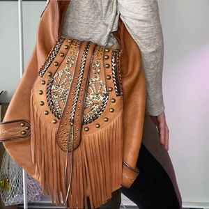 Cole Haan G Series Boho Fringed Leather Purse Rare